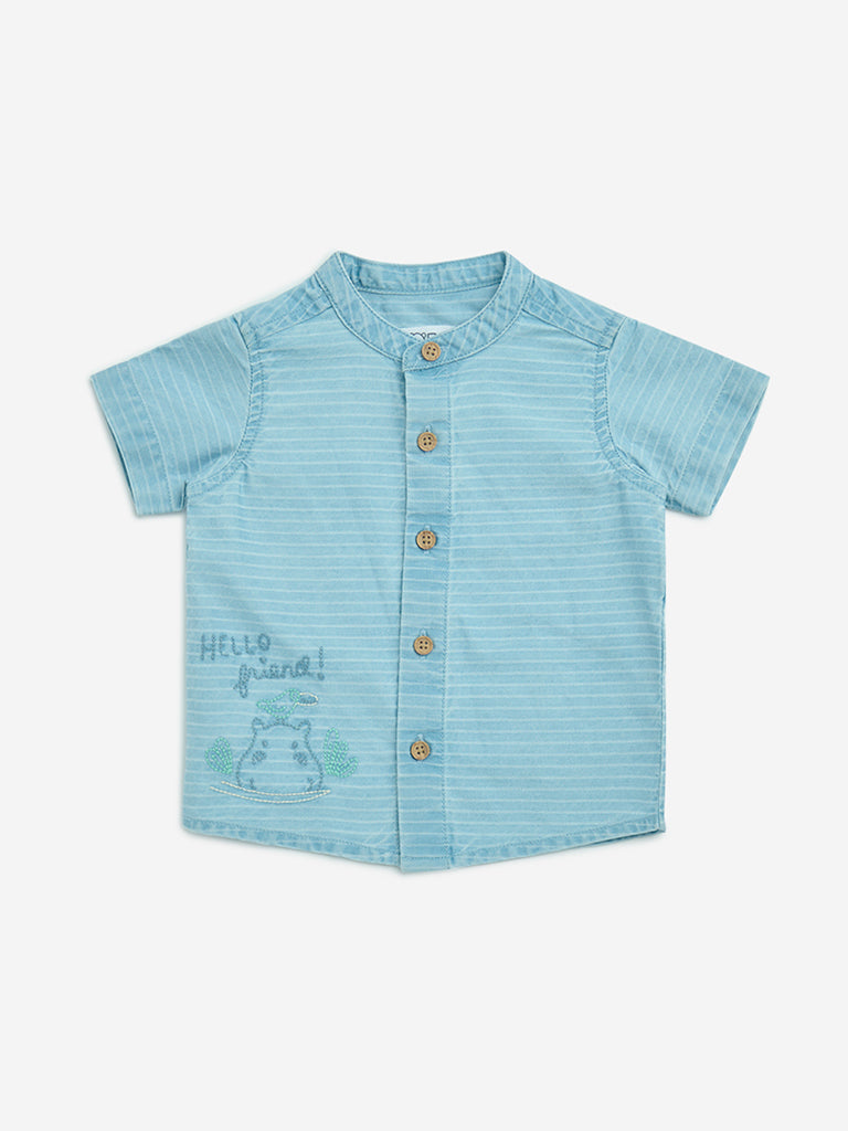 HOP Baby Blue Stripe Pattern Cotton Shirt