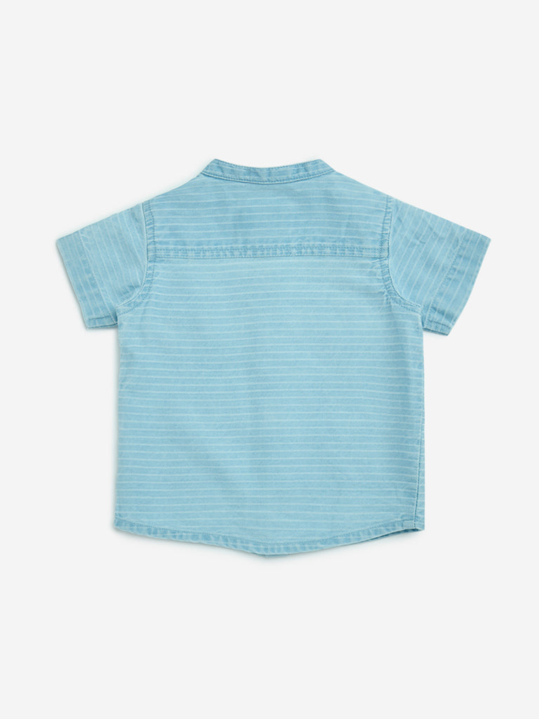 HOP Baby Blue Stripe Pattern Cotton Shirt - Image 2