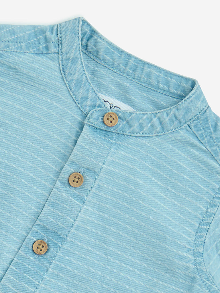 HOP Baby Blue Stripe Pattern Cotton Shirt - Image 3