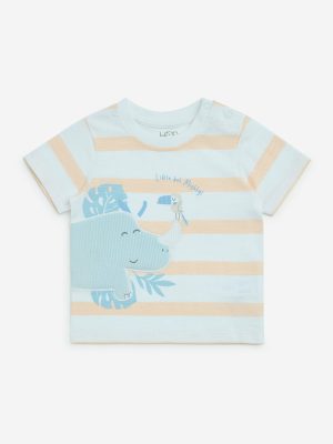 HOP Baby White Stripe Printed Cotton T-Shirt