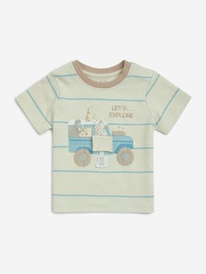 HOP Baby Beige Striped Cotton T-Shirt