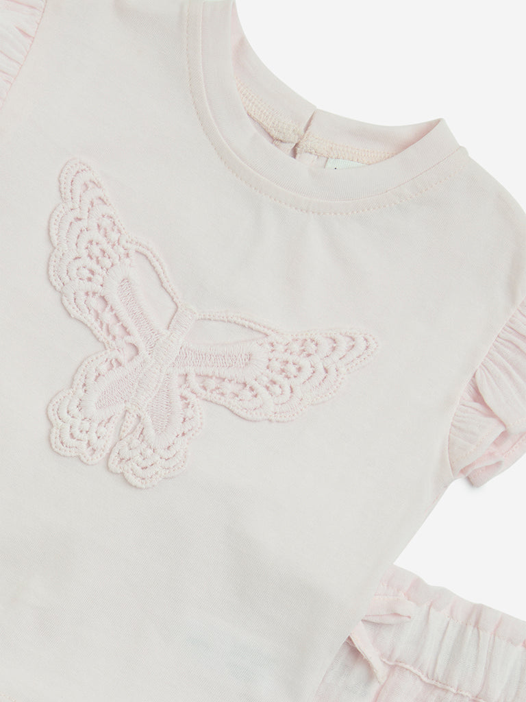 HOP Baby Pink Embroidered Cotton Top and Shorts Set - Image 3