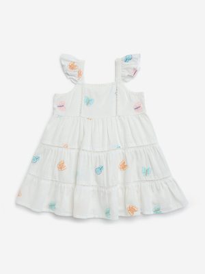 HOP Baby White Embroidered Tiered Dress