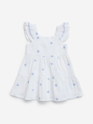 HOP Baby White Floral Design Cotton Tiered Dress