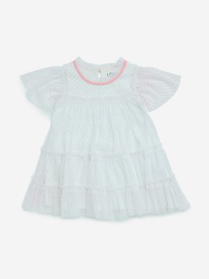 HOP Baby White Polka Dotted Tiered Dress