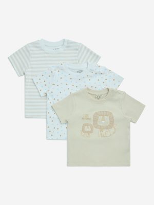 HOP Baby Beige Printed Cotton T-Shirts - Pack of 3