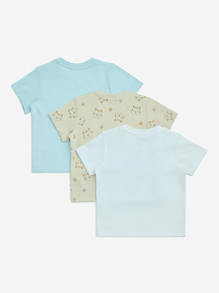 HOP Baby Blue Animal Printed Cotton T-Shirts - Pack of 3 - Image 2