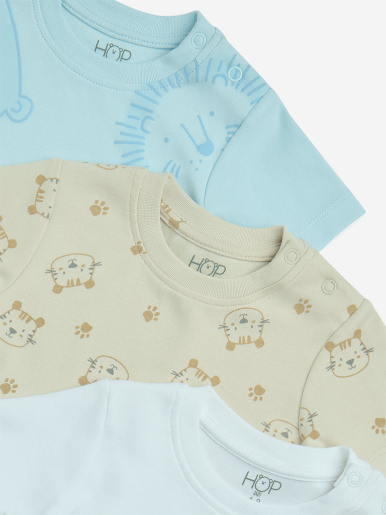 HOP Baby Blue Animal Printed Cotton T-Shirts - Pack of 3 - Image 3