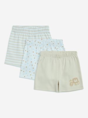 HOP Baby Beige Printed Cotton Shorts - Pack of 3
