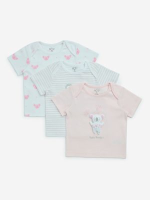 HOP Baby Pink Multiple Printed Cotton Tops - Pack of 3