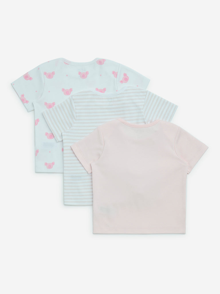 HOP Baby Pink Multiple Printed Cotton Tops - Pack of 3 - Image 2