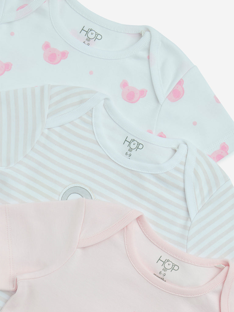 HOP Baby Pink Multiple Printed Cotton Tops - Pack of 3 - Image 3
