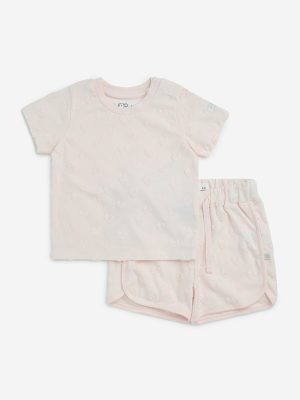 HOP Baby Light Pink Cotton-Blend T-Shirt and Shorts Set