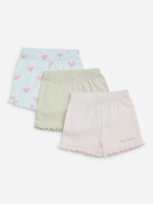 HOP Baby Pink Ruffled Cotton Shorts - Pack of 3