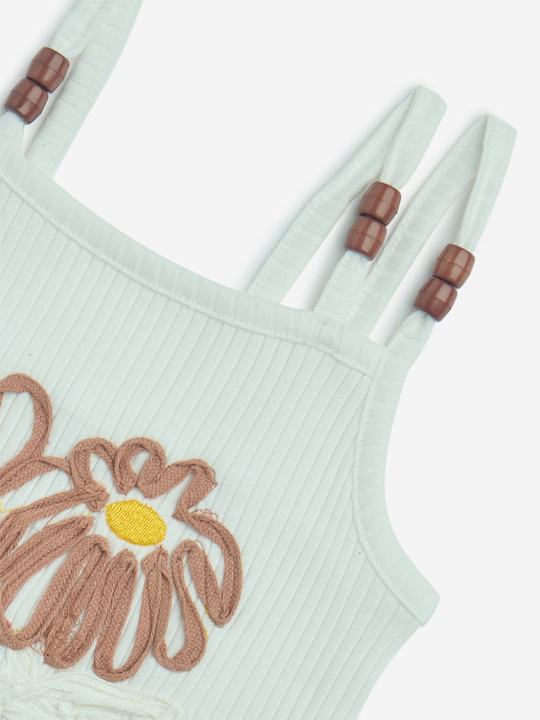 HOP Kids Off-White Tropical-Inspired Cotton Top - Image 3