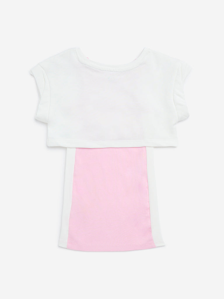 HOP Kids Pink Straight Cotton-Blend Dress with T-Shirt Set - Image 2