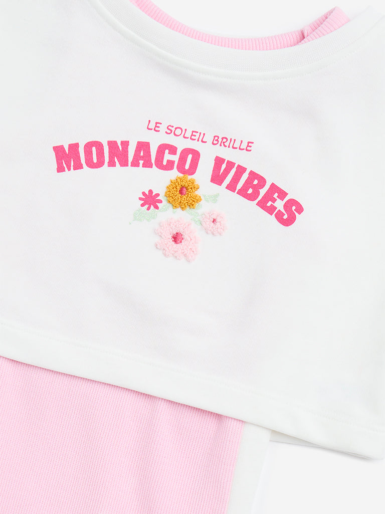 HOP Kids Pink Straight Cotton-Blend Dress with T-Shirt Set - Image 3