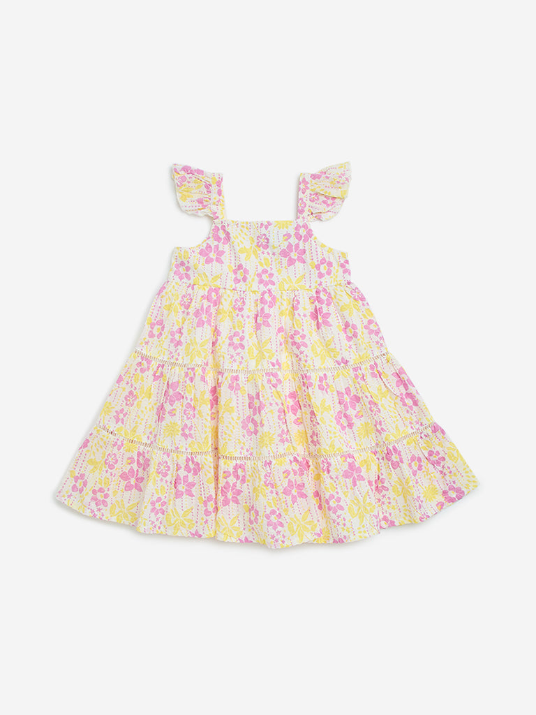 HOP Kids Multicolour Floral Pattern Cotton Tiered Dress