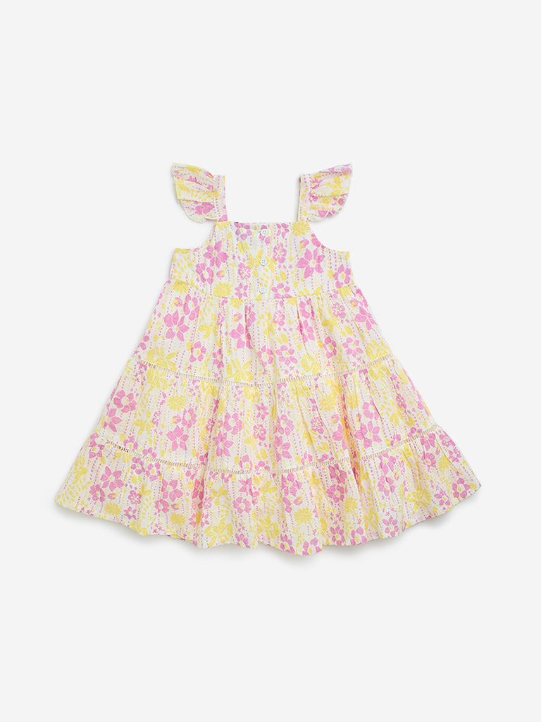HOP Kids Multicolour Floral Pattern Cotton Tiered Dress - Image 2