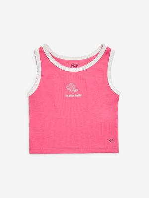 HOP Kids Fuchsia Floral Embroidered Cotton-Blend T-Shirt