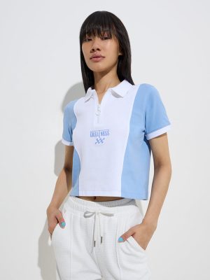 Studiofit Blue Text Design Cotton T-Shirt