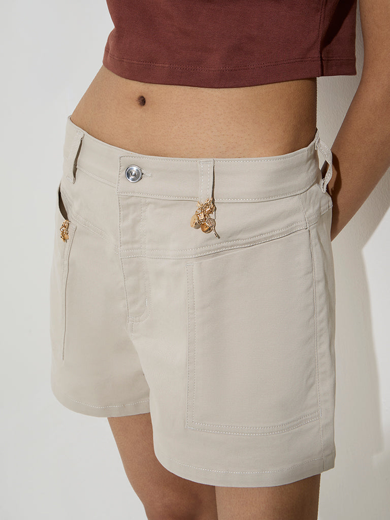 Nuon Beige Mid-Rise Cotton-Blend Shorts - Image 2
