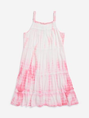 Y&F Kids Pink Tie-Dye Cotton A-Line Dress