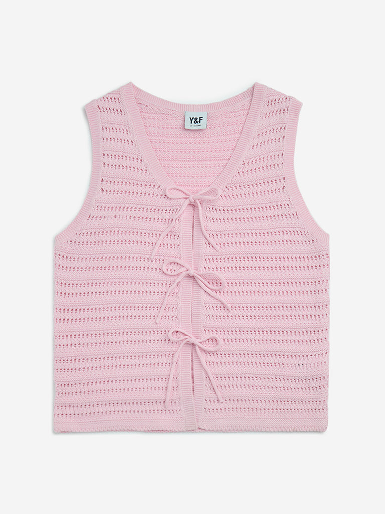 Y&F Kids Pink Knit-Textured Cotton Top - Image 3