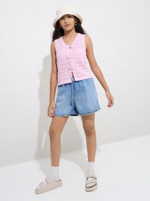 Y&F Kids Pink Knit-Textured Cotton Top