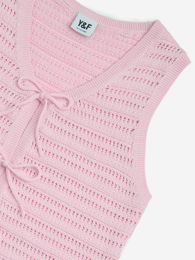 Y&F Kids Pink Knit-Textured Cotton Top - Image 5