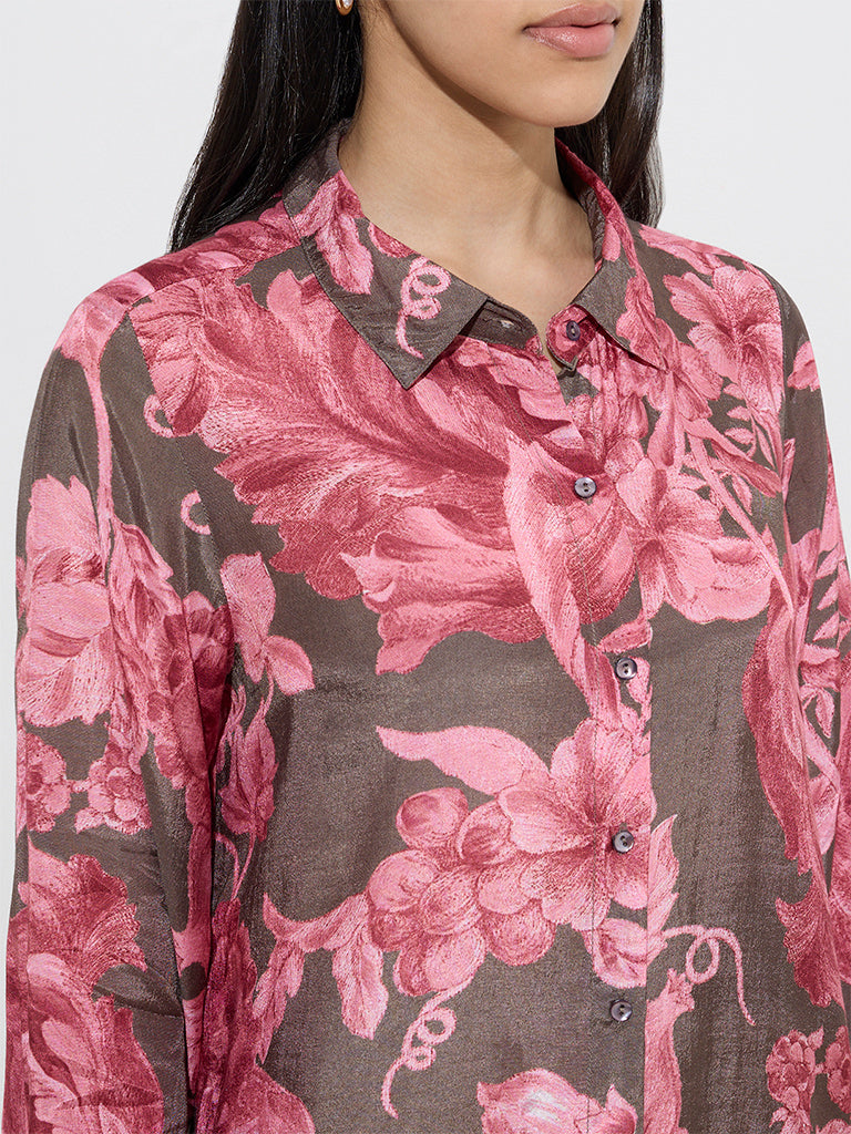 Utsa Brown Floral Pattern A-Line Kurta - Image 2