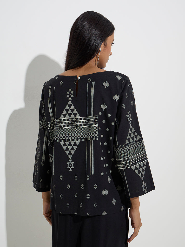 Utsa Black Printed Cotton-Blend Kurti - Image 4