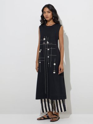 Utsa Black Striped Cotton-Blend Ethnic Pants