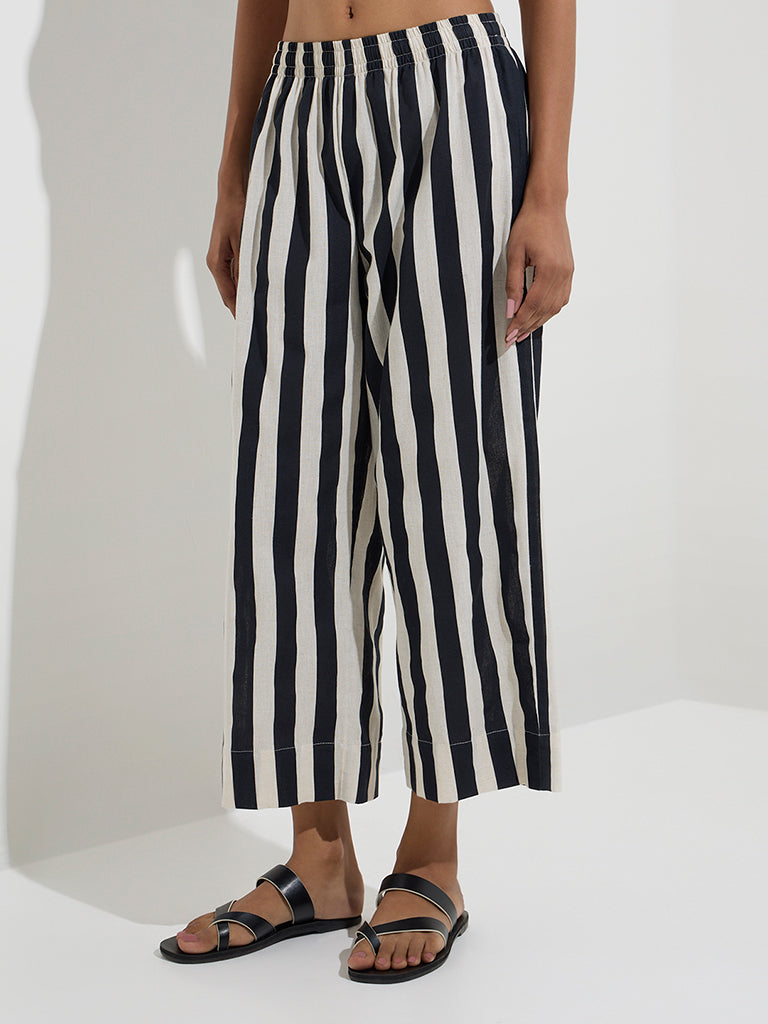 Utsa Black Striped Cotton-Blend Ethnic Pants - Image 2