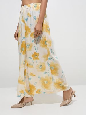 Zuba Yellow Floral Printed Palazzos