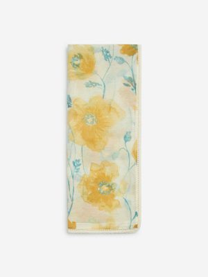 Zuba Yellow Floral Design Cotton-Blend Stole