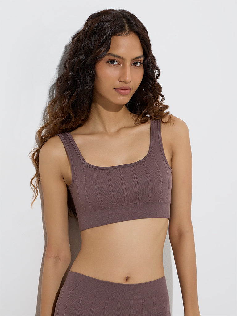 Superstar Brown Textured Seam-Free Padded Bra - Image 2