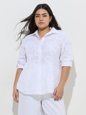 Gia White Floral Embroidered Cotton Shirt