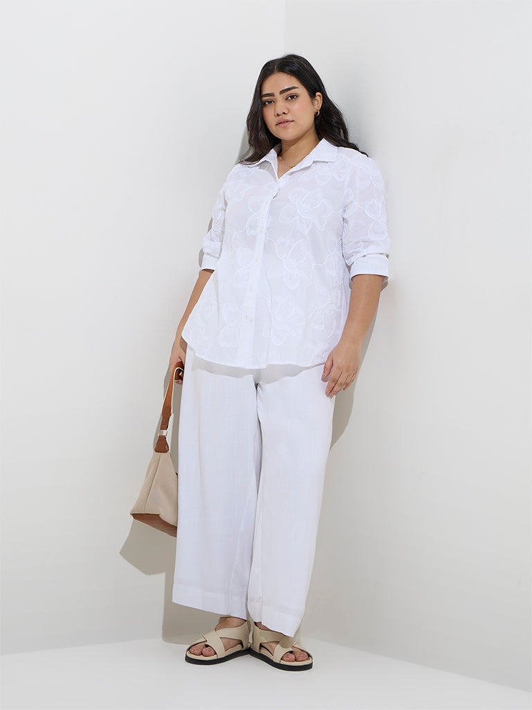 Gia White Floral Embroidered Cotton Shirt - Image 3