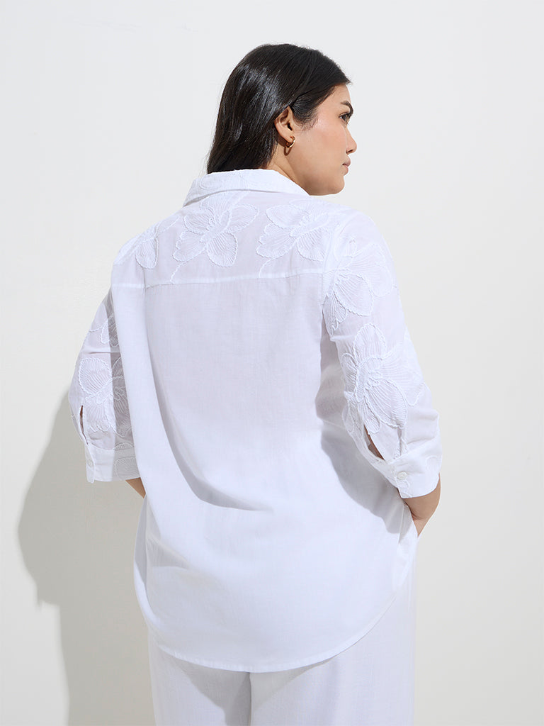 Gia White Floral Embroidered Cotton Shirt - Image 4