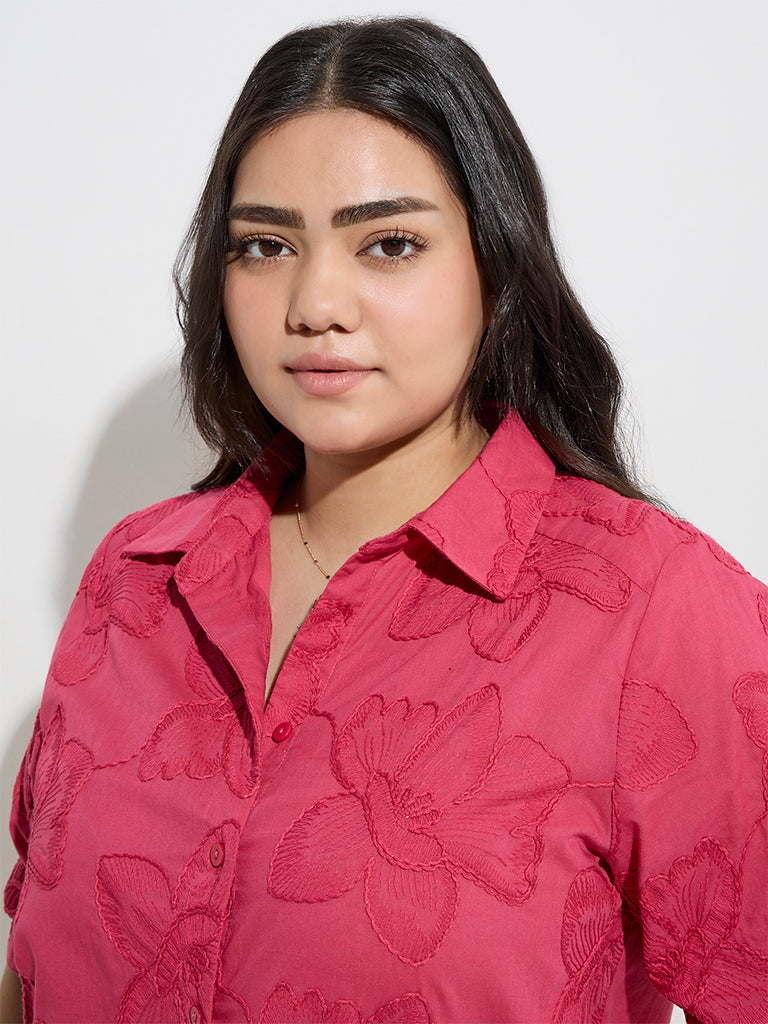 Gia Pink Floral Embroidered Cotton Shirt - Image 2