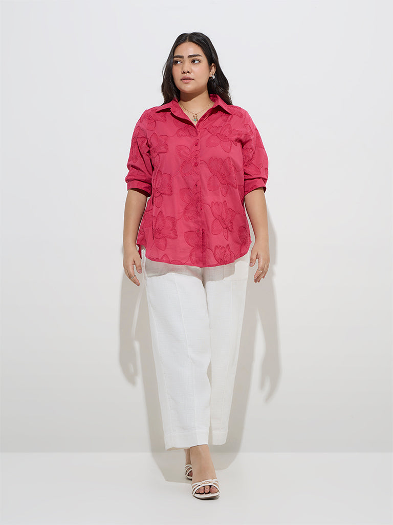 Gia Pink Floral Embroidered Cotton Shirt - Image 3
