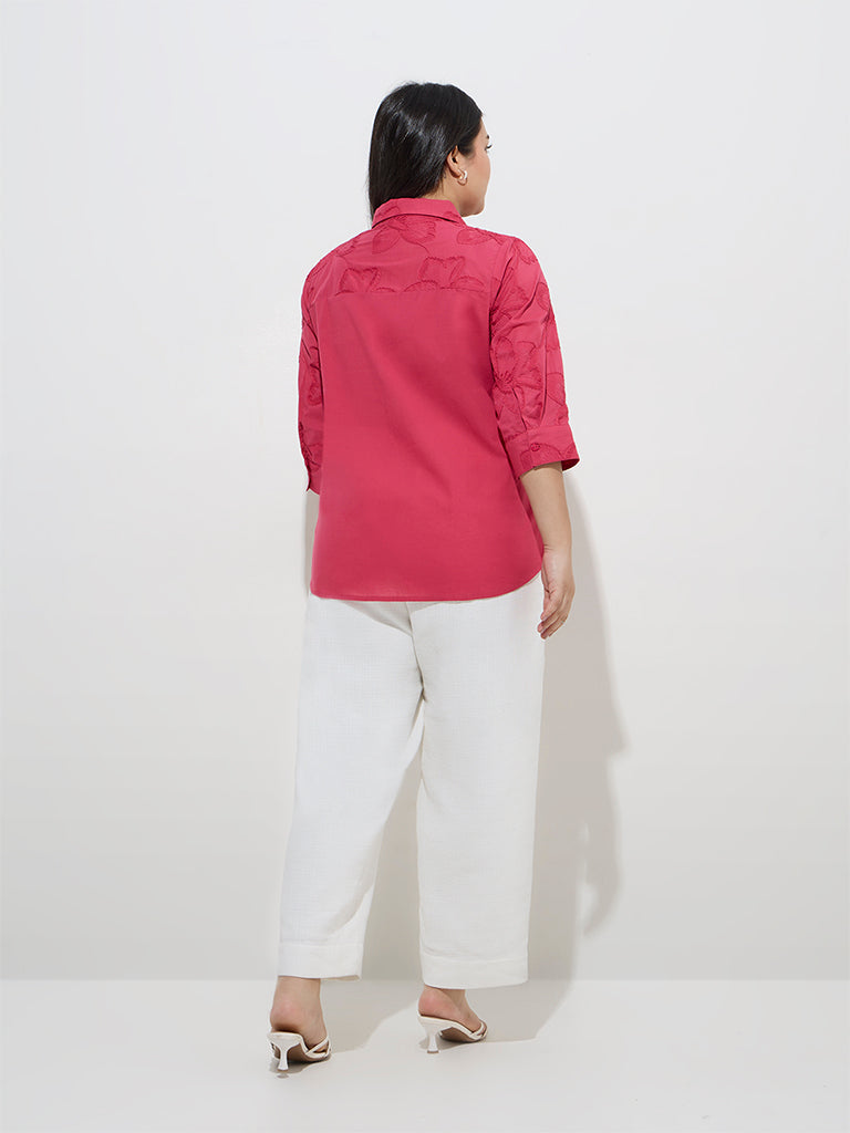 Gia Pink Floral Embroidered Cotton Shirt - Image 4