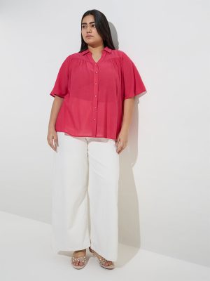 Gia Pink Solid Cotton-Blend Blouse