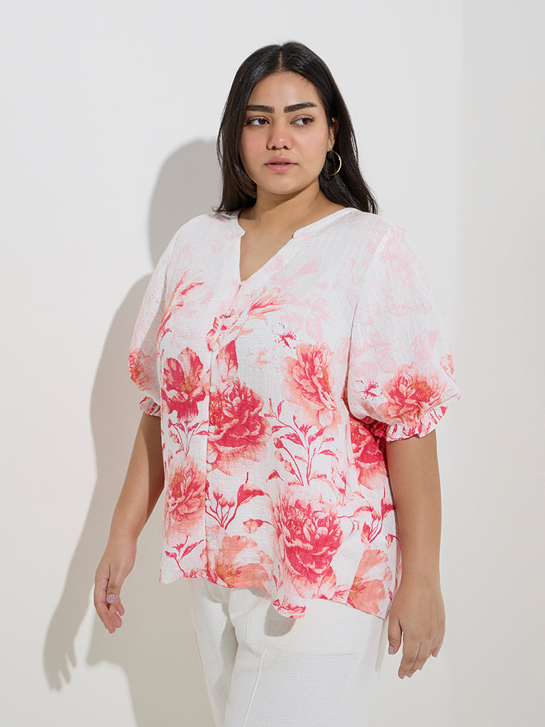 Gia White Floral Printed Blouse