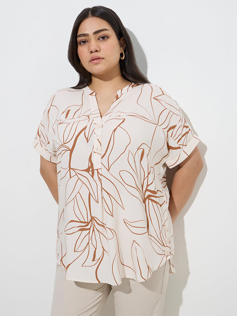 Gia Off-White Foliage Printed Blouse