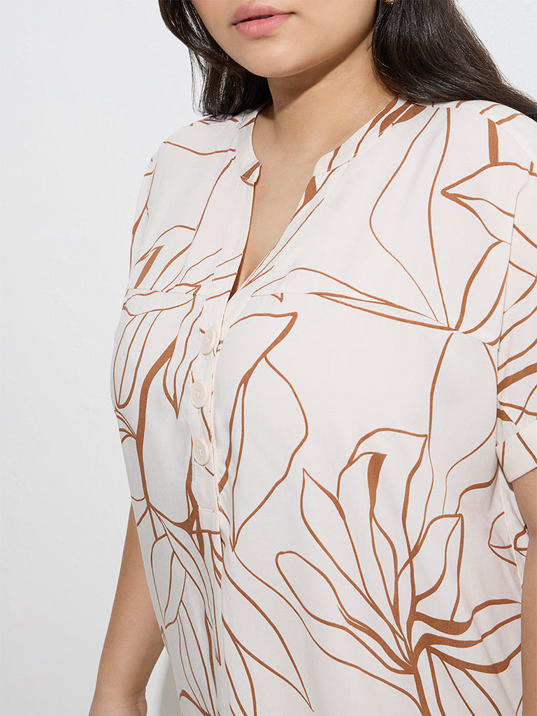 Gia Off-White Foliage Printed Blouse - Image 2
