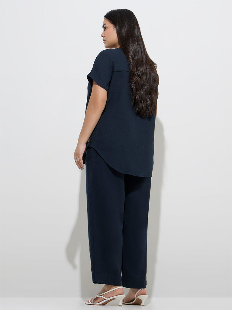 Gia Navy Button-Detailed Cotton Blouse - Image 4
