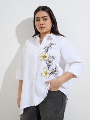 Gia White Floral Embroidered Cotton Shirt
