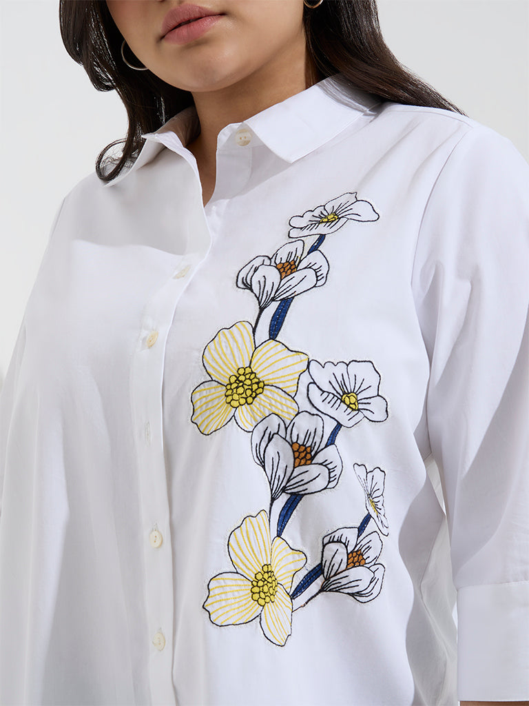 Gia White Floral Embroidered Cotton Shirt - Image 2